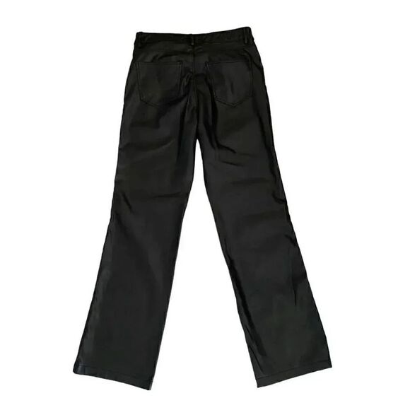 ZARA Faux Leather Pants Black High Waisted Straight Leg SZ 8 #1120 - Picture 5 of 12
